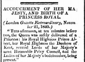 Birth of Princess - Perth Gazette 20 Mar 1841
